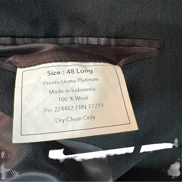 Pronto Uomo Platinum Charcoal Grey 2 Button 100% Wool Formal Suit Jacket Sz 48L - Picture 12 of 13